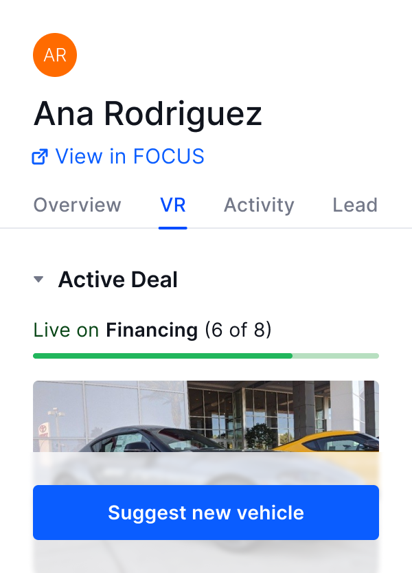 Example of GLive customer focus screen